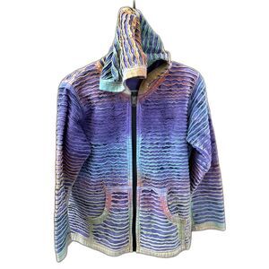 Rising International Nepal L Hippie Boho Full Zip Slits Tie Dye Jacket Rainbow